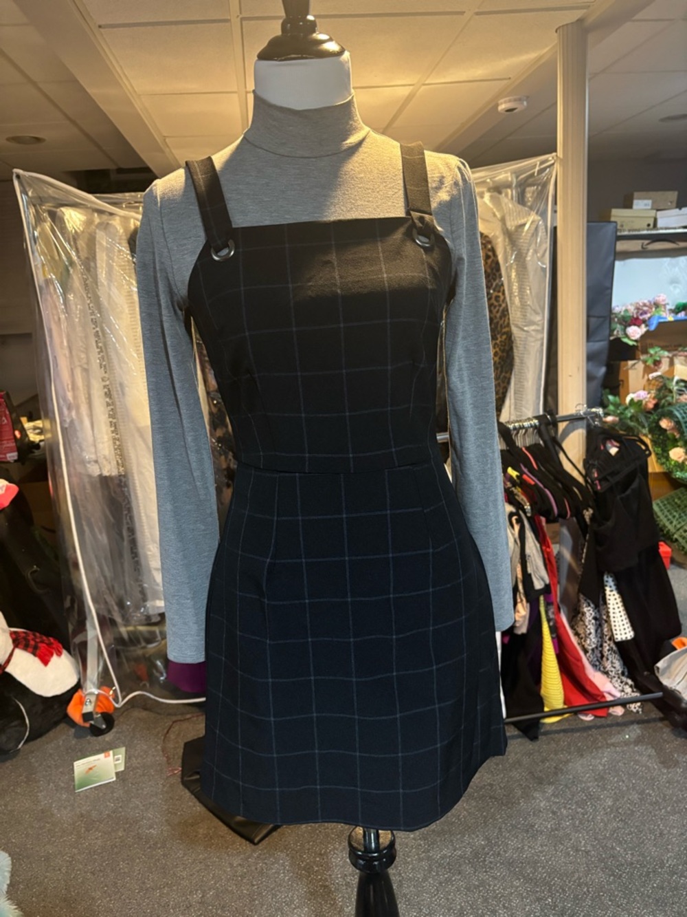 Kingston Black Windowpane Pinafore Dress
